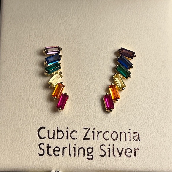 NWOT sterling silver cubic zirconia earrings multicolor - Picture 3 of 3
